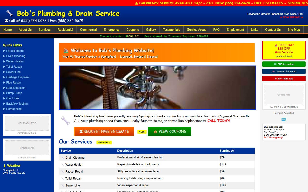 Outdated plumber website