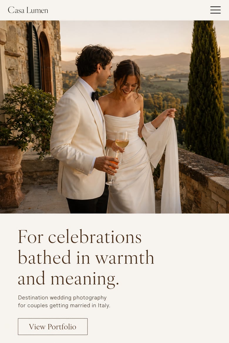 Casa Lumen wedding photography website