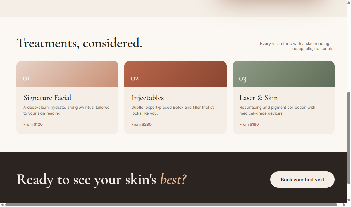 The finished med spa website, shipped live